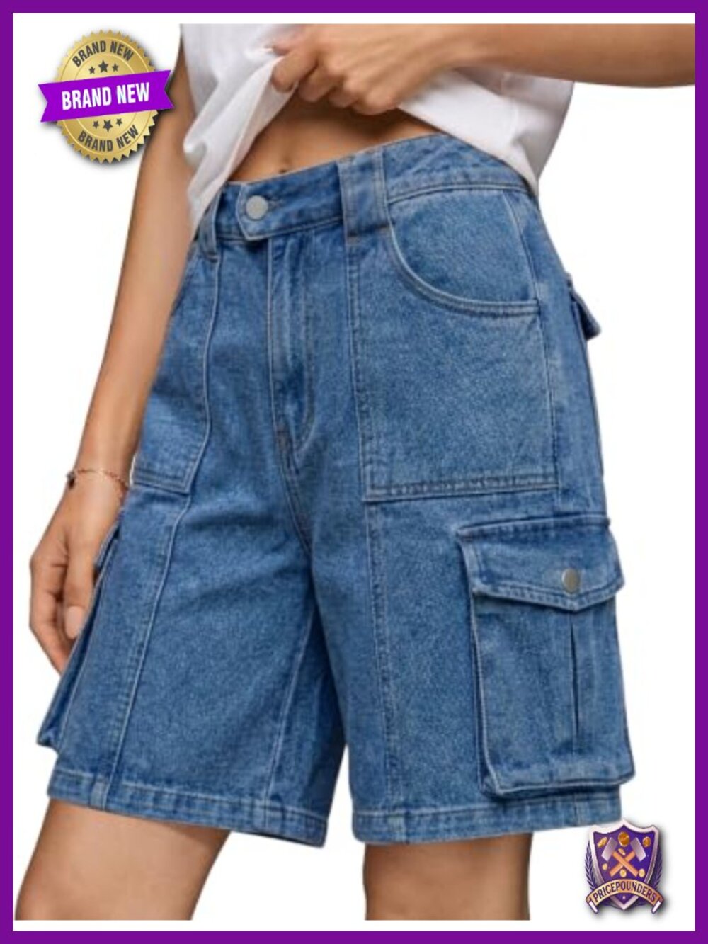 Women's Bermuda Shorts High Rise Stretchy Cotton Cargo Shorts with 6 Pockets